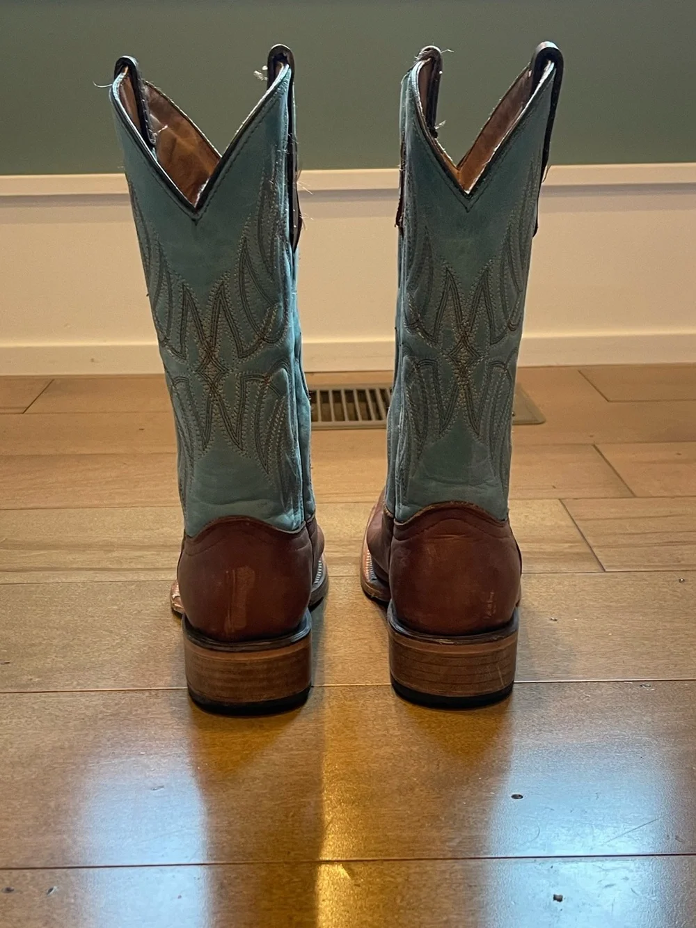 Circle G Brown Leather & Teal Shaft Kids Western Boots